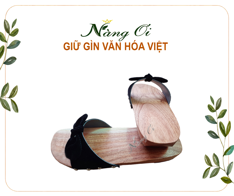 guốc mộc cao 3cm quai nhung đen đính nơ phía trên